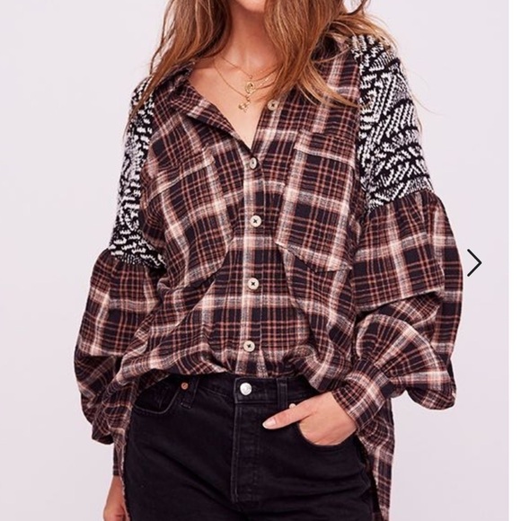 Free people, fire side nights, plaid flannel button down shirt - Picture 1 of 11